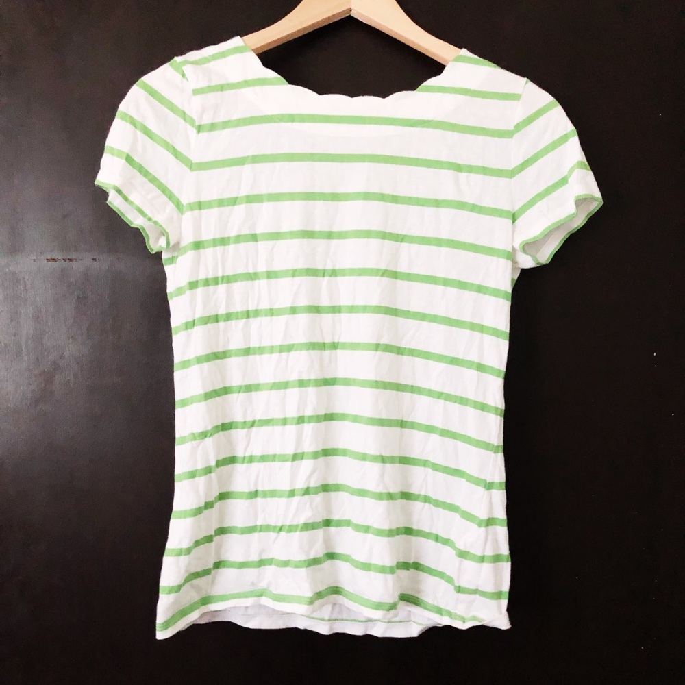 Scallop neckline green striped tee!
